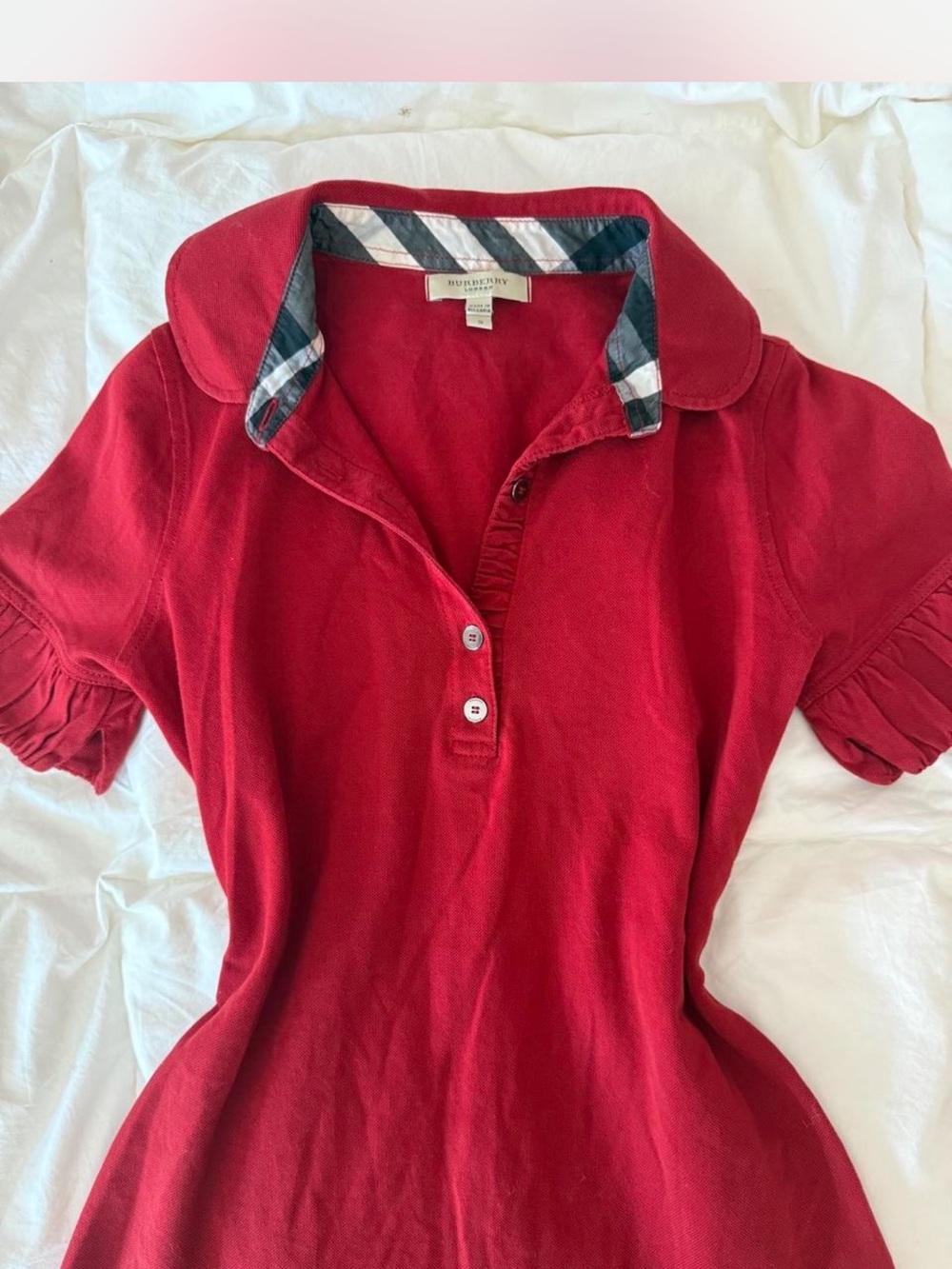 Women's Red Collared Short-Sleeve Top